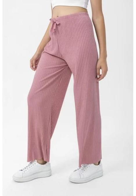 Pantalon dama lungi Plisat, Roz, Engros